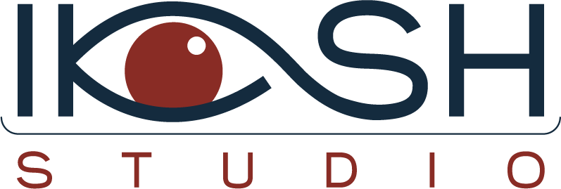 Iksh Studio logo mark, eye inside an infinity stroke